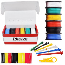 Plusivo Hookup Wire Kit (6 colors, 11 m (36 FT) each, AWG 24, Solid Wire) PVC Jacket