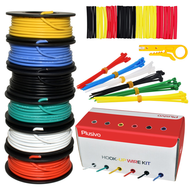 Plusivo Hookup Wire Kit (6 colors, 5 m each, AWG 18, Solid Wire) PVC Jacket