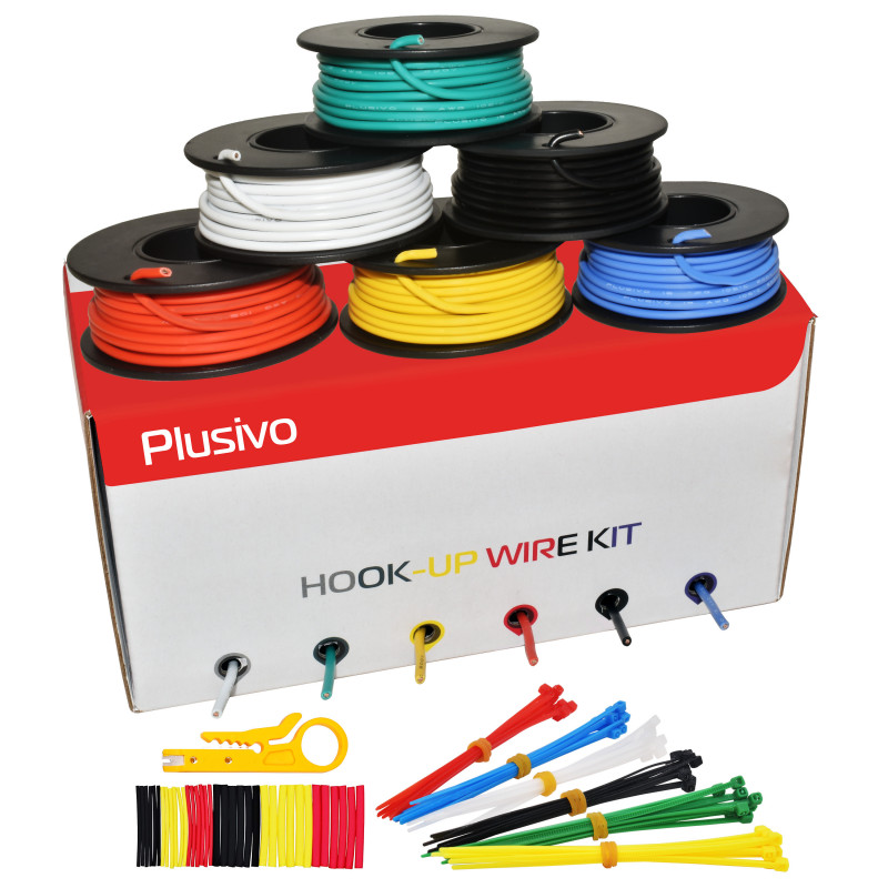 Plusivo Hookup Wire Kit (6 colors, 5 m each, AWG 18, Solid Wire