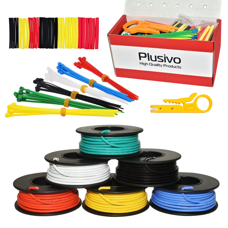 Plusivo Hookup Wire Kit (6 colors, 5 m each, AWG 18, Solid Wire