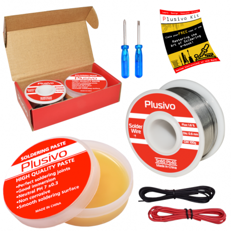 Plusivo Solder Wire (0.6mm, 100g) and Rosin Paste Flux for PCB Electrical Soldering