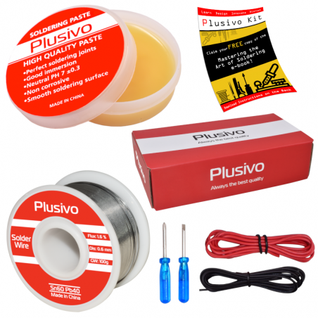 Plusivo Solder Wire (0.6mm, 100g) and Rosin Paste Flux for PCB Electrical Soldering