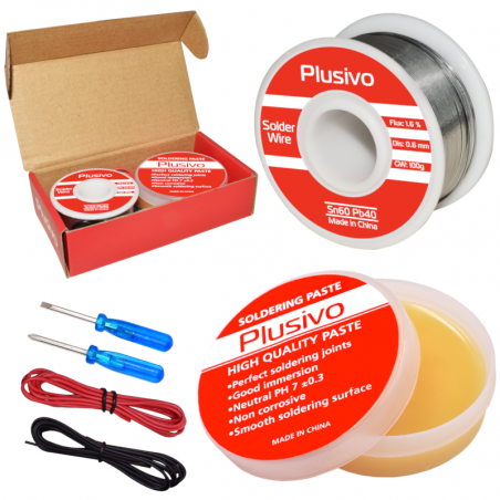 Plusivo Solder Wire (0.6mm, 100g) and Rosin Paste Flux for PCB Electrical Soldering