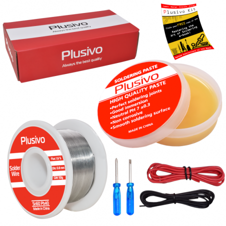 Plusivo Solder Wire (0.8mm, 50g) and Rosin Paste Flux for PCB Electrical Soldering