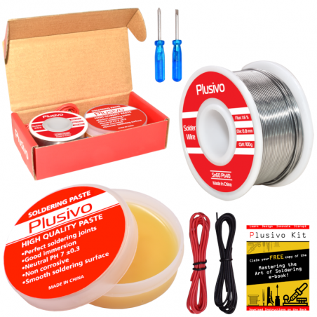 Plusivo Solder Wire (0.8mm, 100g) and Rosin Paste Flux for PCB Electrical Soldering