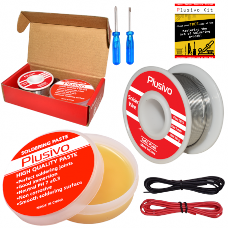 Plusivo Solder Wire (1mm, 50g) and Rosin Paste Flux for PCB Electrical Soldering