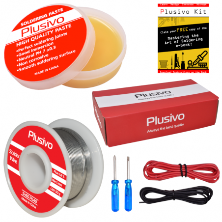 Plusivo Solder Wire (1mm, 50g) and Rosin Paste Flux for PCB Electrical Soldering