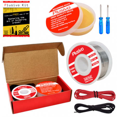 Plusivo Solder Wire (1mm, 100g) and Rosin Paste Flux for PCB Electrical Soldering