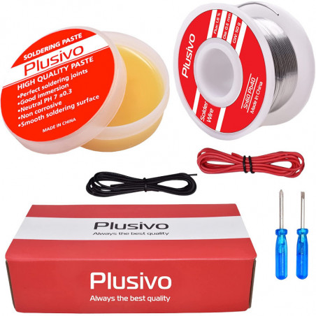 Plusivo Solder Wire (0.6mm, 50g) and Rosin Paste Flux for PCB Electrical Soldering