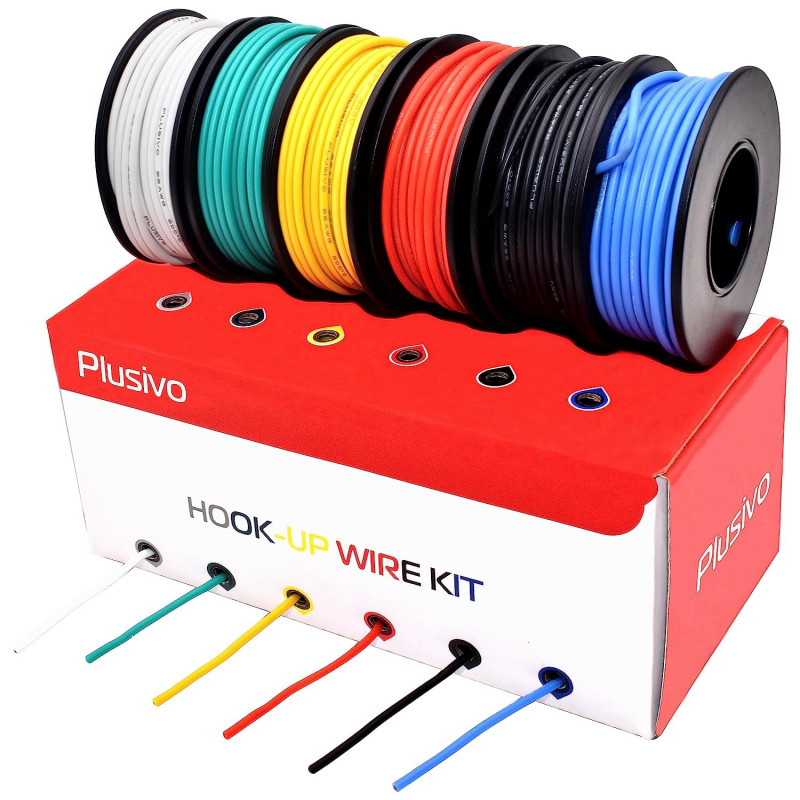 24AWG Hook up Wire Kit - 600V Tinned Stranded Silicone Wire of 6 Different  Colors x 9 m (30 ft) each