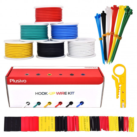 Plusivo 18AWG Hook up Wire Kit - 600V Tinned Stranded Silicone Wire of 6 Different Colors x 16 ft each