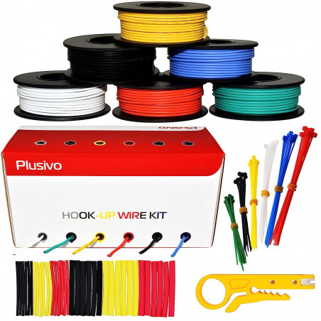 Plusivo 20AWG Hook up Wire Kit -  600V Tinned Stranded Silicone Wire of 6 Different Colors x 23 ft each