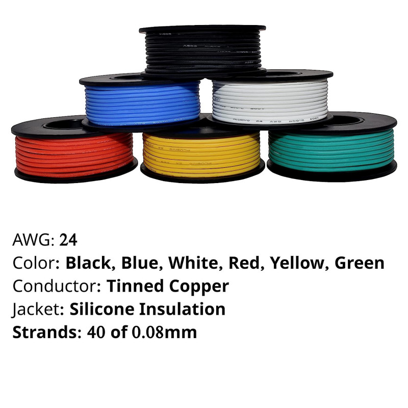 24 Gauge Wire Solid Core Hookup Wire - Pre-Tinned, PVC Coated
