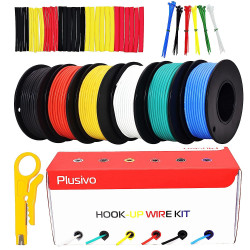 Plusivo 24AWG Hook up Wire Kit -  600V Tinned Stranded Silicone Wire of 6 Different Colors x 9 m (30 ft) each
