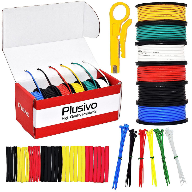 CBAZY Hook Up Wire Kit (Stranded Wire Kit) 24 Gauge Flexible Silicone Rubber Electric Wire 6 Colors 19.6 Feet Each 24 AWG