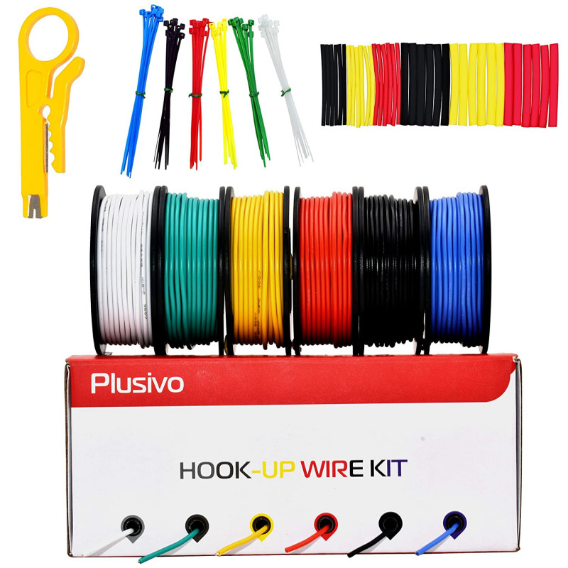 Plusivo 22AWG Hook up Wire Kit - Pre-Tinned Solid Core Wire of 6