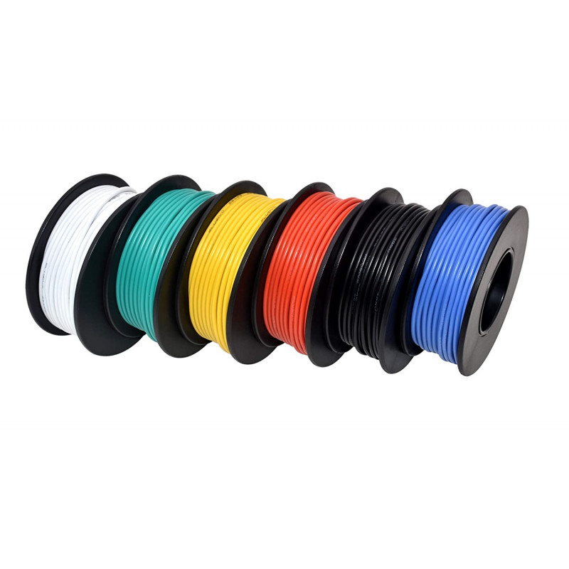 CBAZY™ Hook up Wire Kit (Stranded Wire Kit) 22 Gauge Flexible Silicone  Rubber Electric Wire 6 Colors 19.6 feet Each 22 AWG
