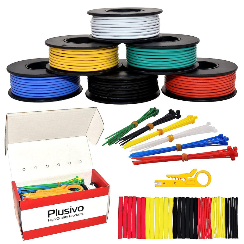 Plusivo Hookup Wire Kit (6 colors, 7 m (23 FT) each, AWG 20, Solid
