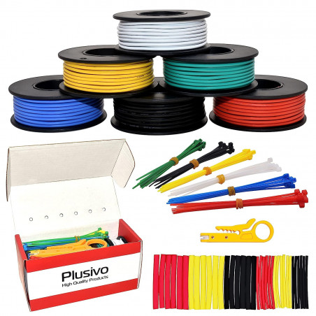 Plusivo Hookup Wire Kit (6 colors, 7 m (23 FT) each, AWG 20, Solid Wire) PVC Jacket