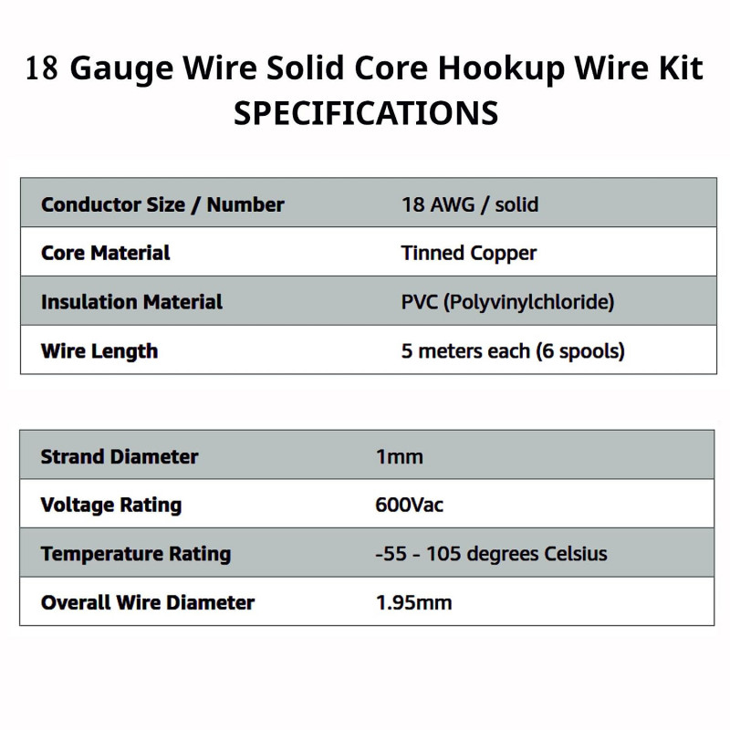 24 Gauge Wire Solid Core Hookup Wire - Pre-Tinned PVC Coated Copper Wire of  6