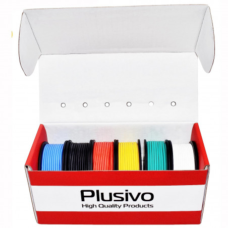 Plusivo Hookup Wire Kit (6 colors, 11 m (36 FT) each, AWG 24, Solid Wire) PVC Jacket