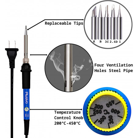 Plusivo Soldering Kit with Diagonal Wire Cutter (110 V, US Plug)