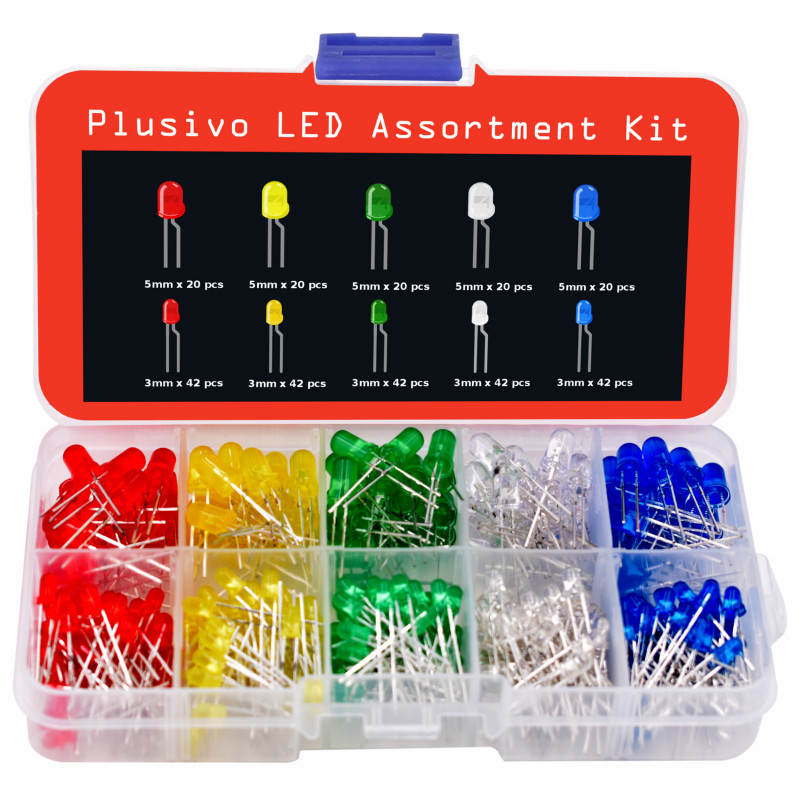 Yellow Blue and White Light Emiting Diode Indicator Lights from Plusivo 5mm Diffused LED Diode Assortment Kit 600 pcs Pack of Assorted Color LEDs and Resistors Green - Red 
