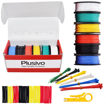 Plusivo 22AWG Hook up Wire Kit -  Pre-Tinned Solid Core Wire of 6 Different Colors x 10 m (33 ft) each