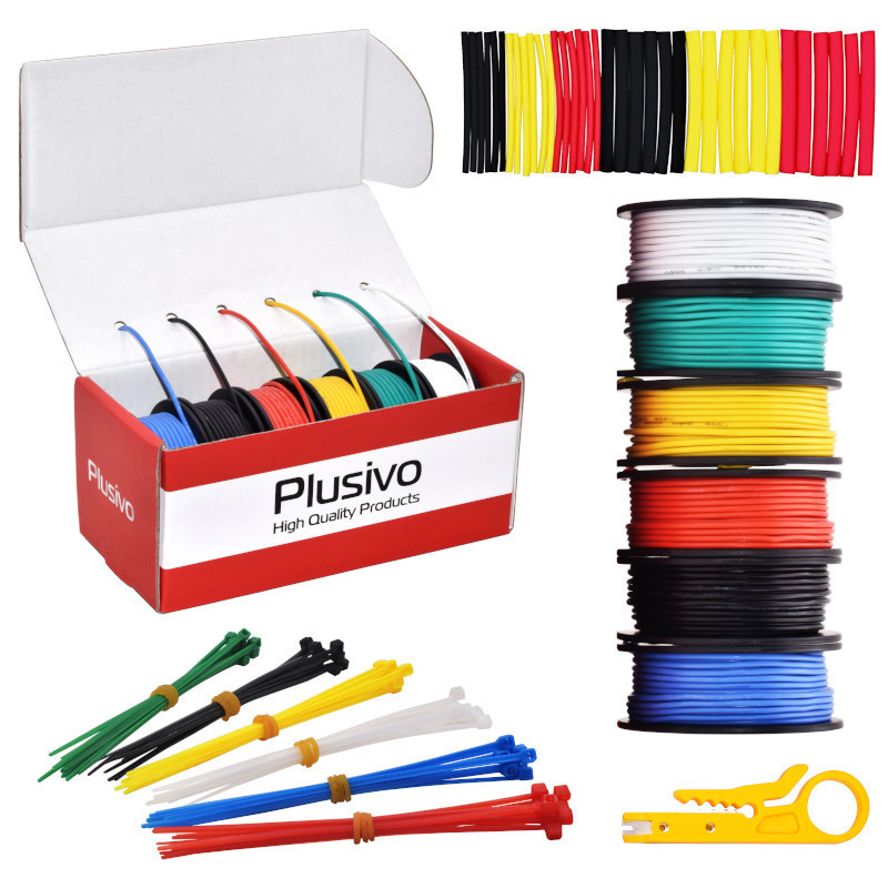 Plusivo 22AWG Hook up Wire Kit - Pre-Tinned Solid Core Wire of 6