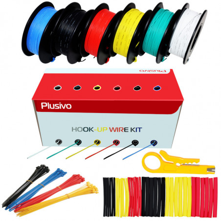 Plusivo 30AWG Hook up Wire Kit - 6 Different Colors x 66 ft each